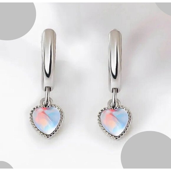 Sterling Silver Moonstone Heart Earrings - Picture 3 of 4